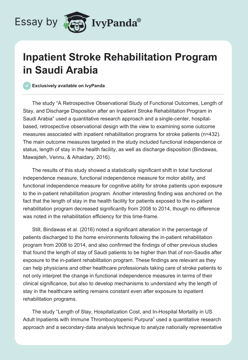 Inpatient Stroke Rehabilitation Program in Saudi Arabia. Page 1