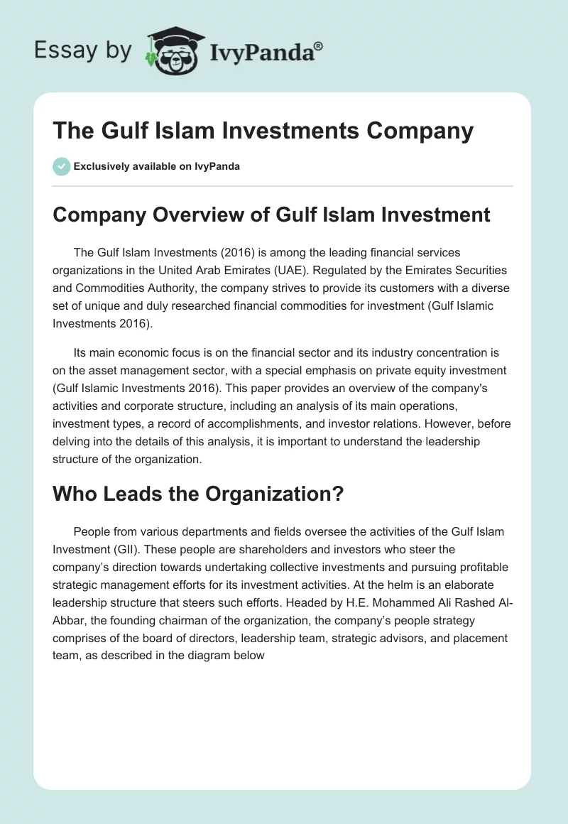 The Gulf Islam Investments Company. Page 1