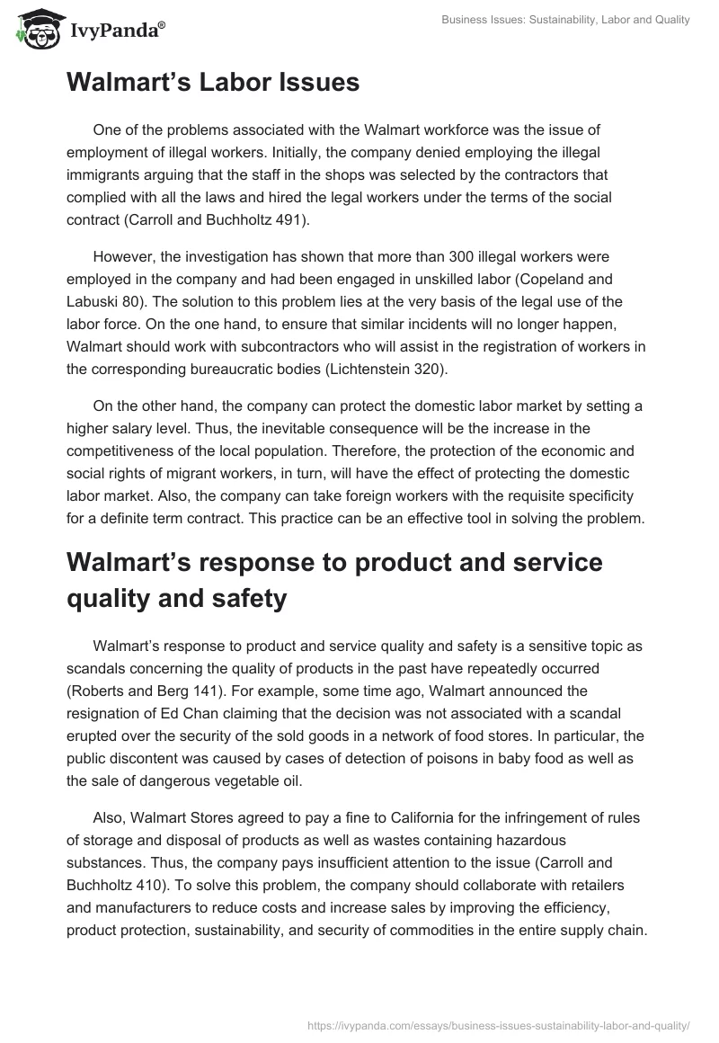 Business Issues: Sustainability, Labor and Quality. Page 2
