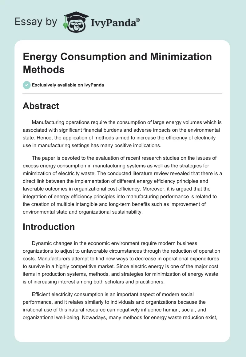 Energy Consumption and Minimization Methods. Page 1