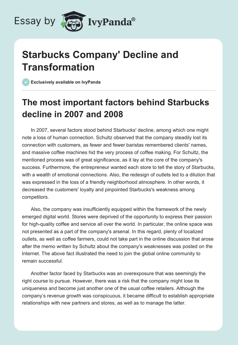 Starbucks Company' Decline and Transformation. Page 1