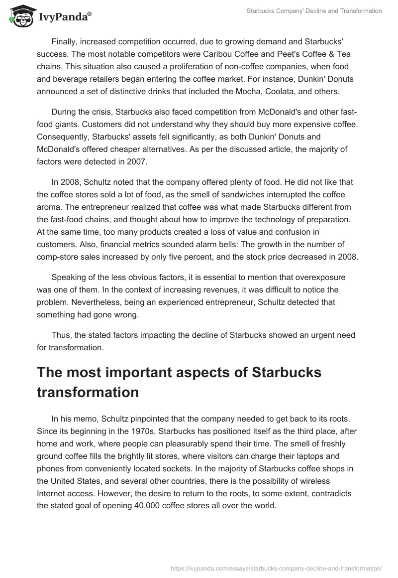 Starbucks Company' Decline and Transformation. Page 2