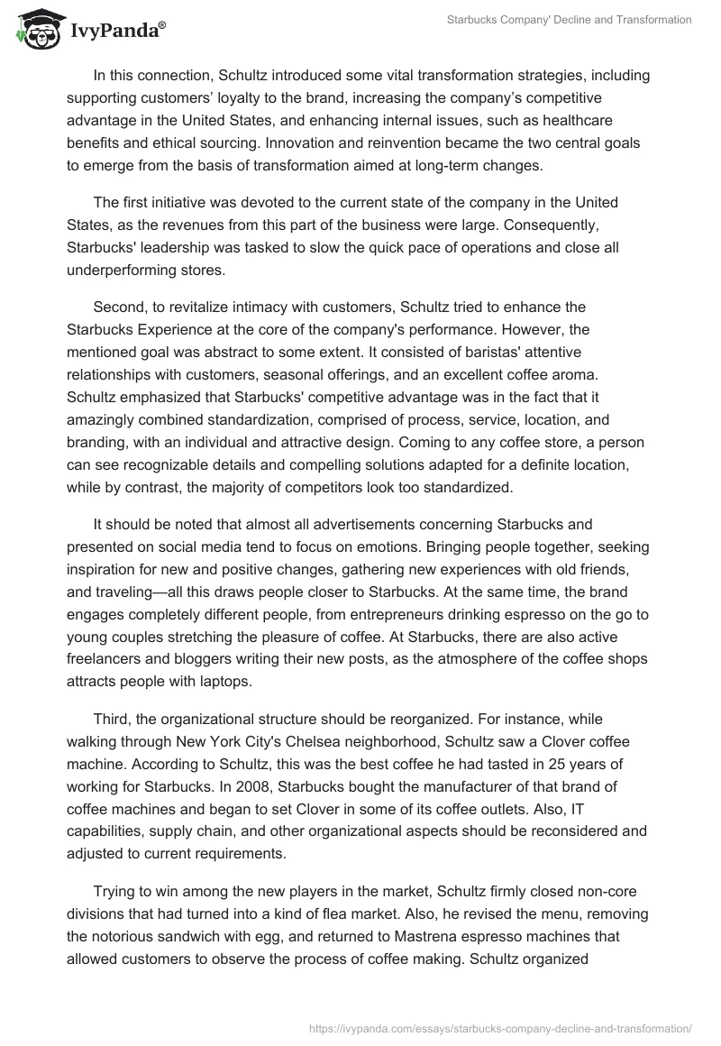 Starbucks Company' Decline and Transformation. Page 3