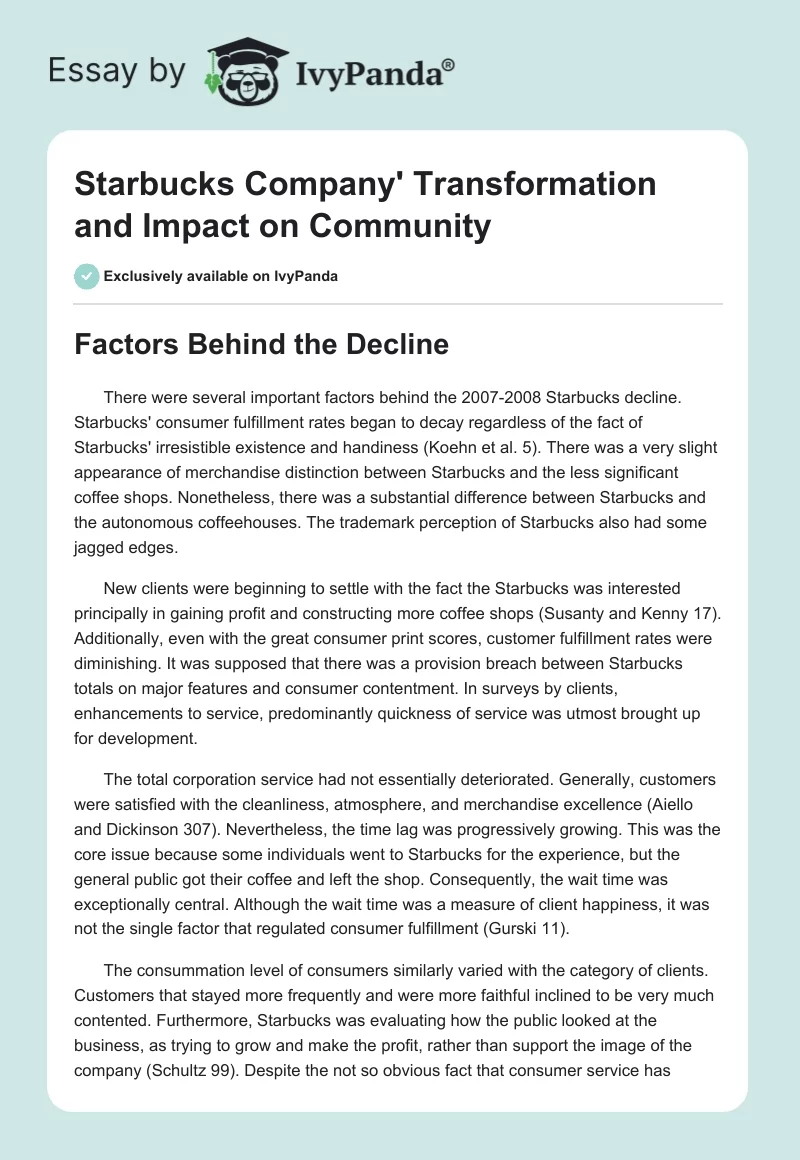 Starbucks Company' Transformation and Impact on Community. Page 1