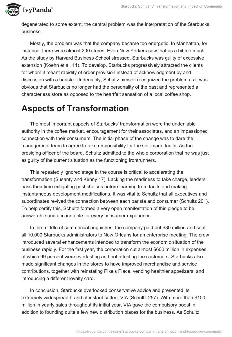 Starbucks Company' Transformation and Impact on Community. Page 2