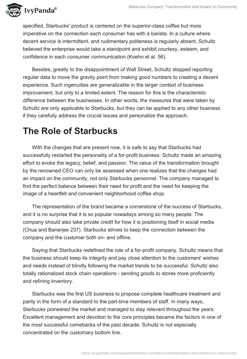 Starbucks Company' Transformation and Impact on Community. Page 3