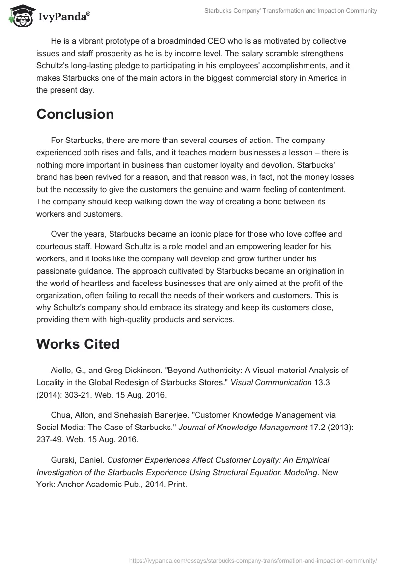 Starbucks Company' Transformation and Impact on Community. Page 4