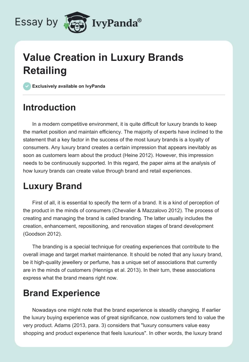 Value Creation in Luxury Brands Retailing. Page 1