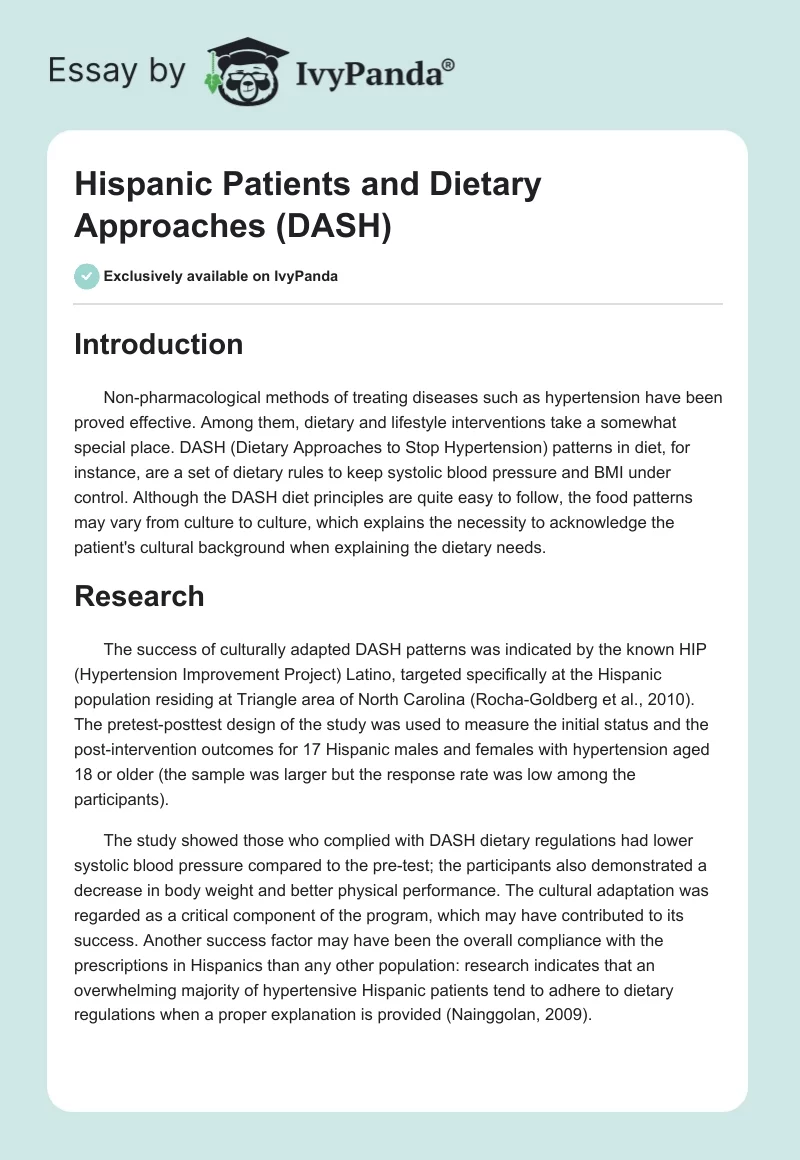 Hispanic Patients and Dietary Approaches (DASH). Page 1