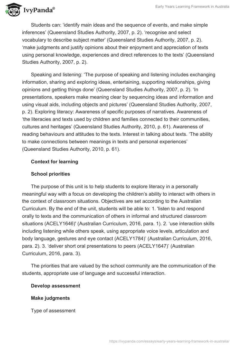 Early Years Learning Framework in Australia. Page 2
