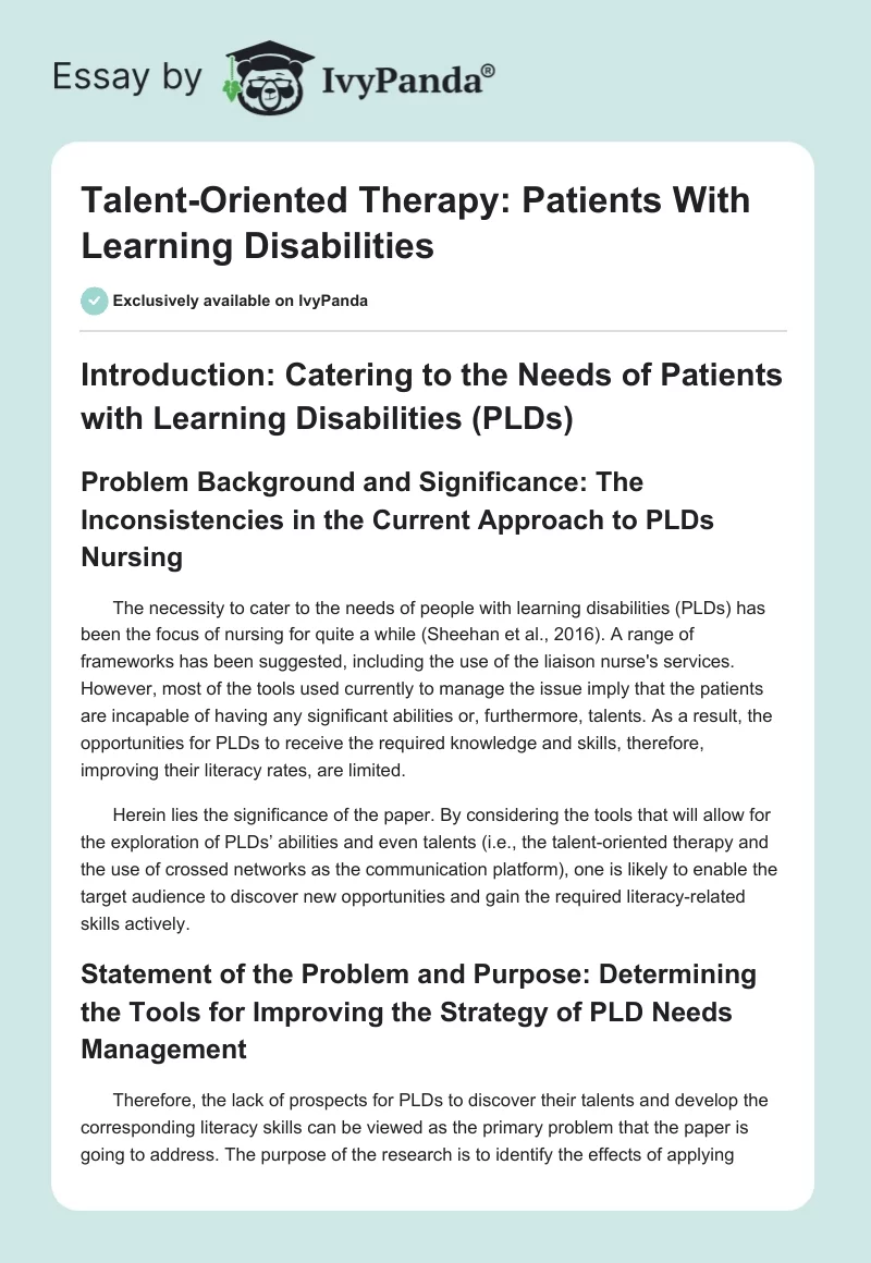 Talent-Oriented Therapy: Patients With Learning Disabilities. Page 1