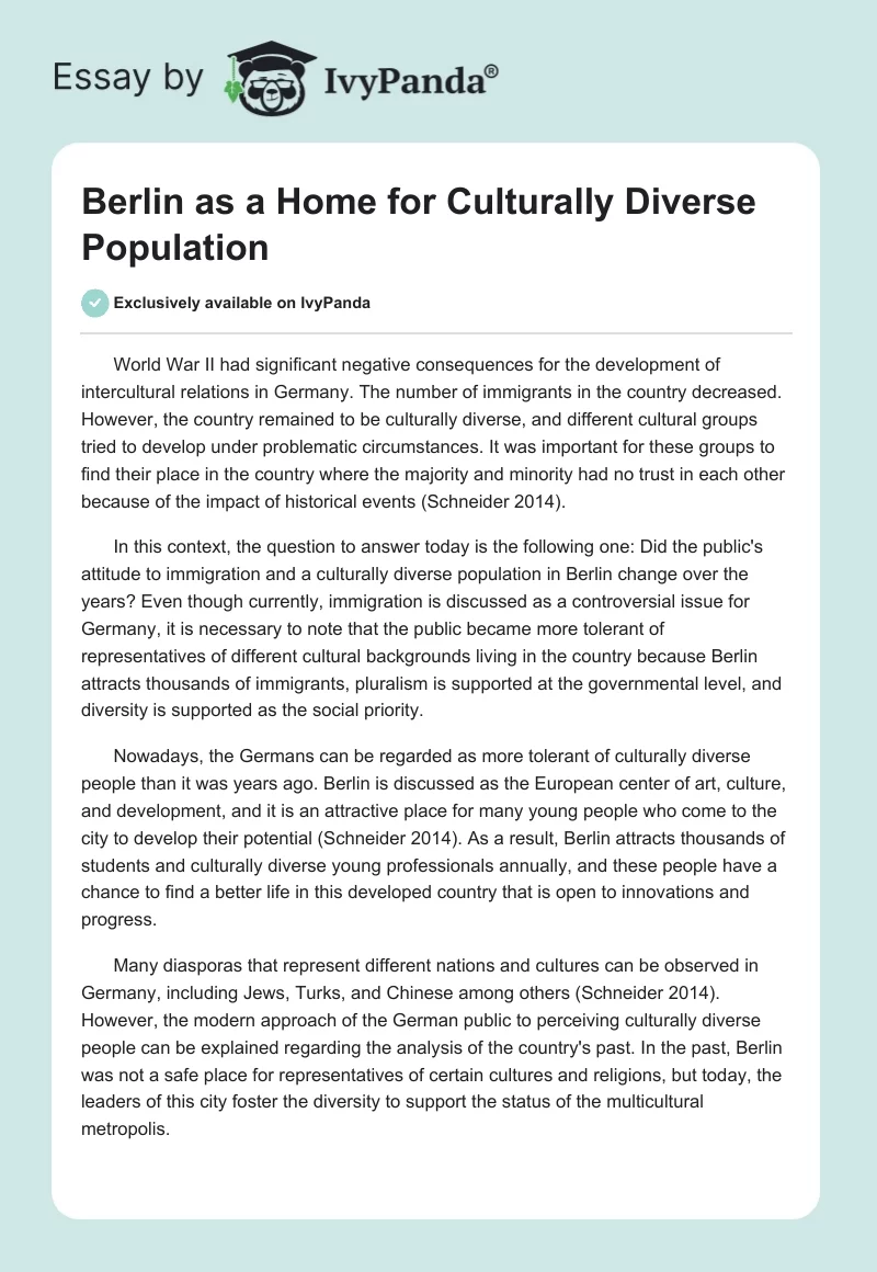 Berlin as a Home for Culturally Diverse Population. Page 1