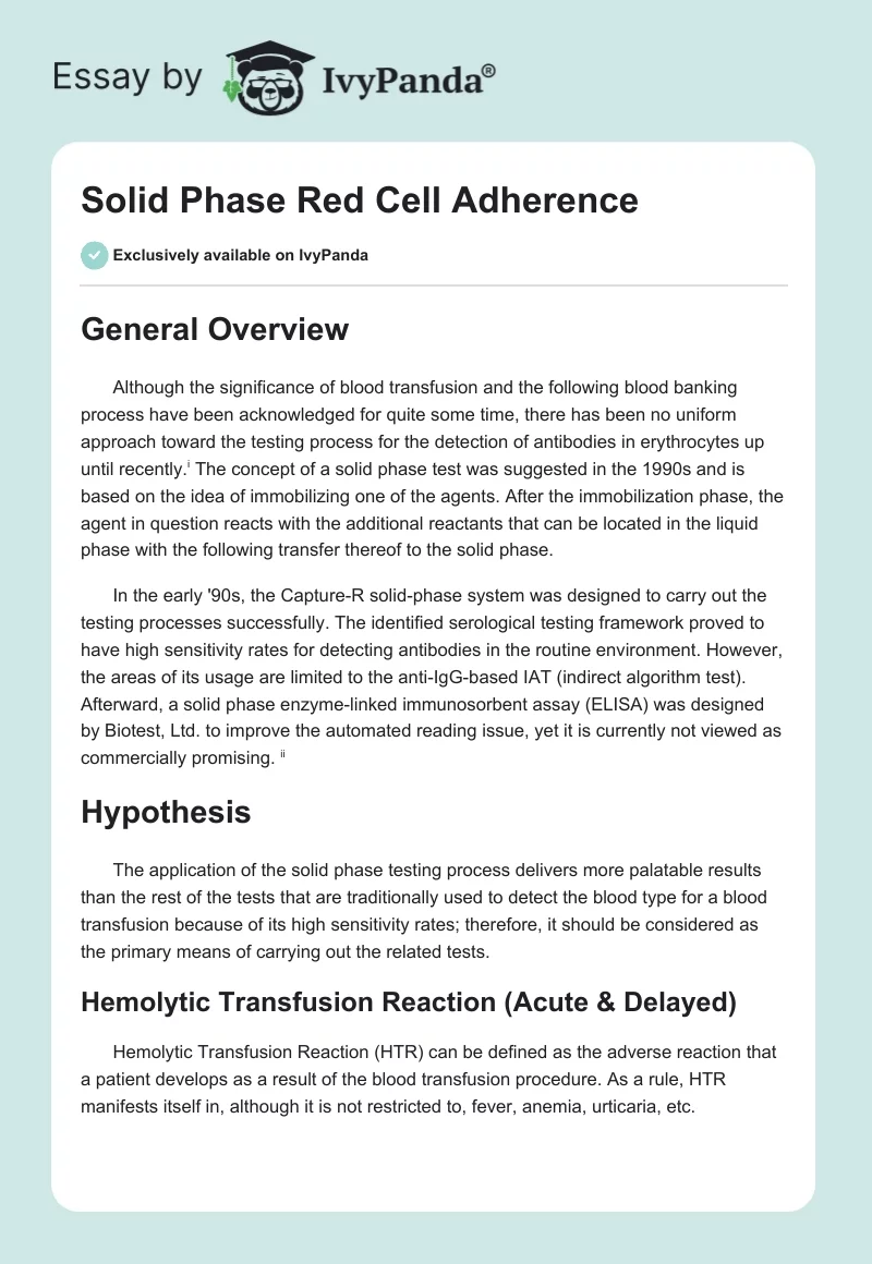 Solid Phase Red Cell Adherence. Page 1