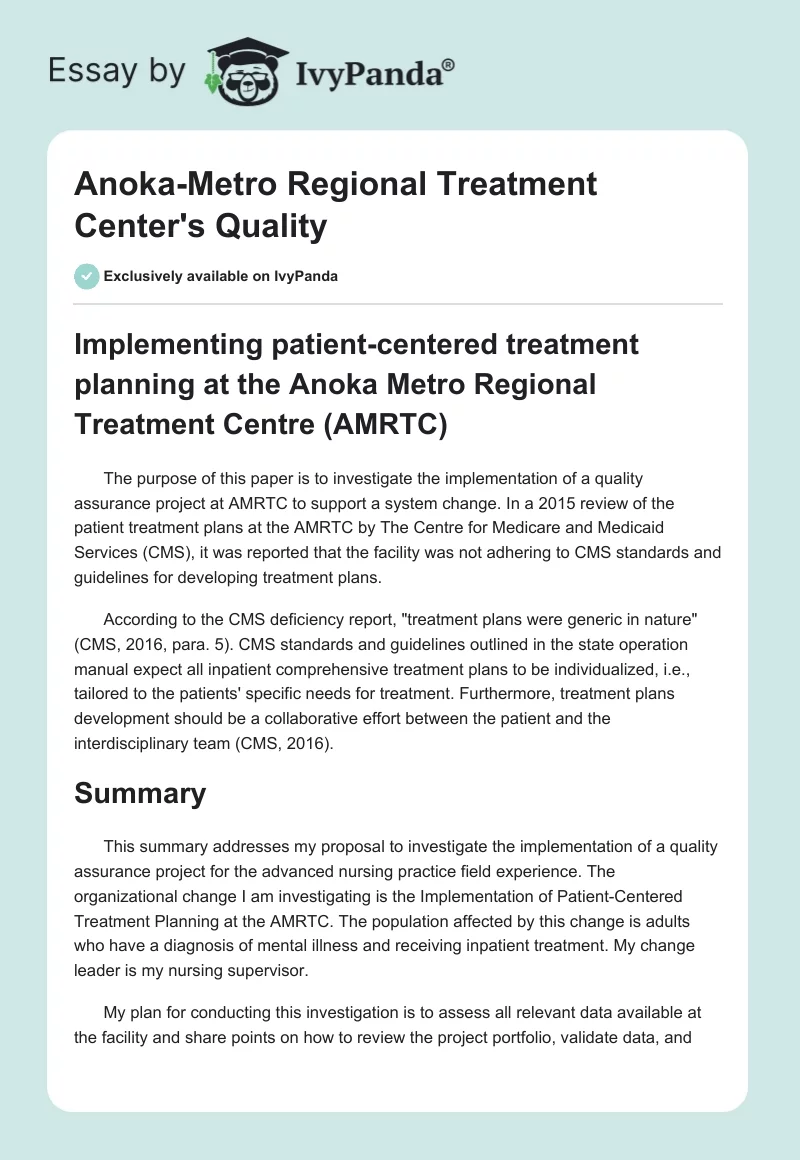 Anoka-Metro Regional Treatment Center's Quality. Page 1
