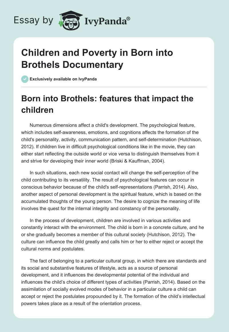 Children and Poverty in "Born into Brothels" Documentary. Page 1