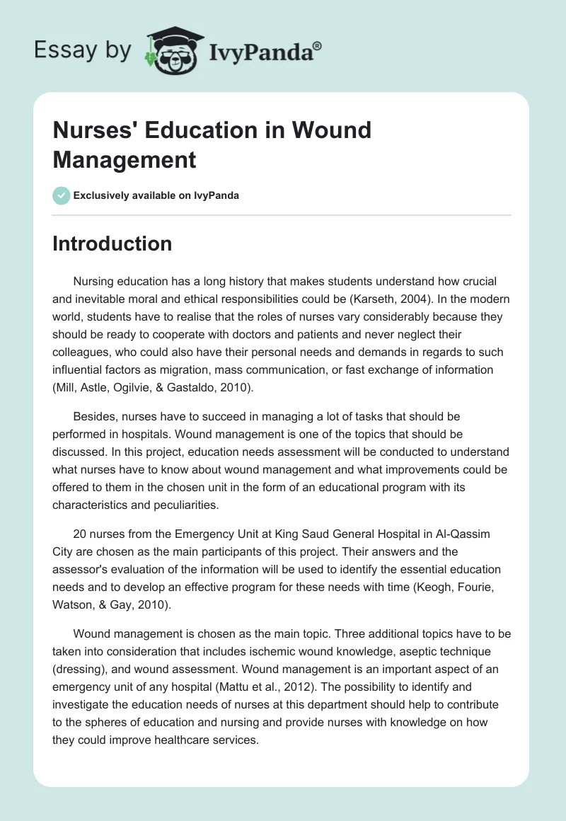 Nurses' Education in Wound Management. Page 1