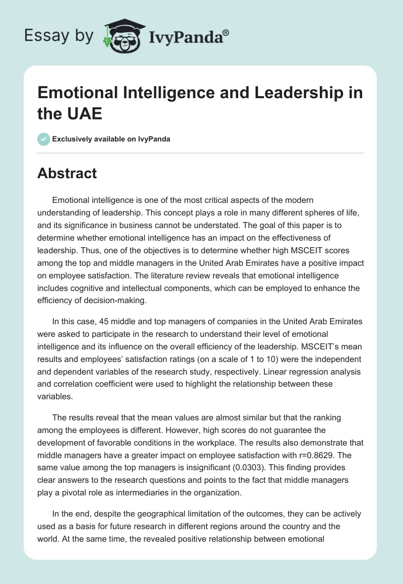 Emotional Intelligence and Leadership in the UAE. Page 1