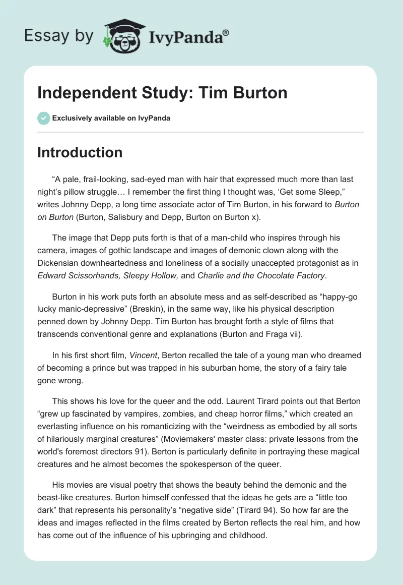 Independent Study: Tim Burton. Page 1