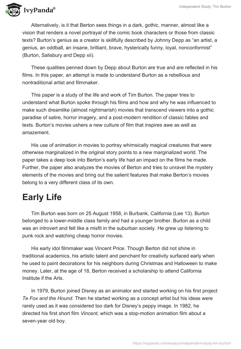 Independent Study: Tim Burton. Page 2