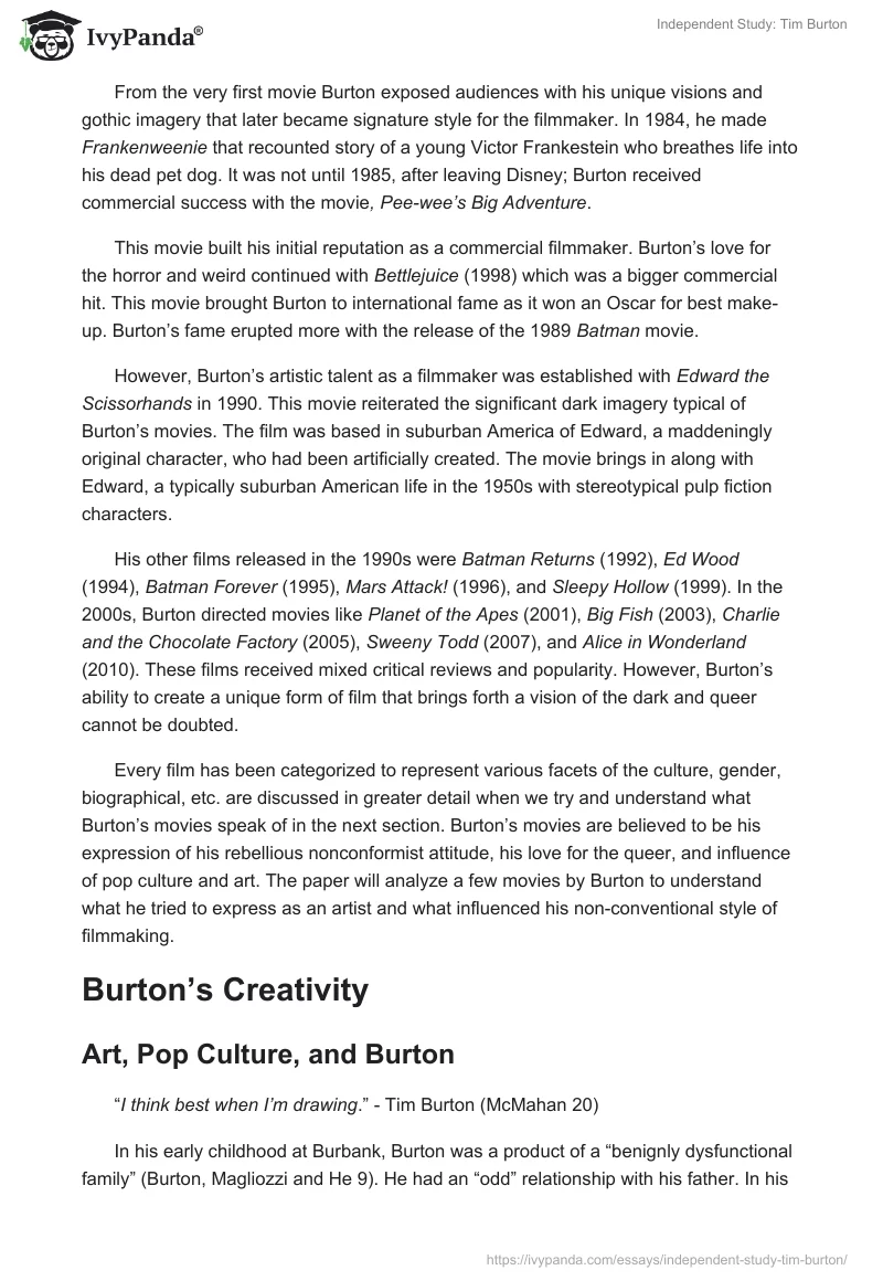 Independent Study: Tim Burton. Page 3