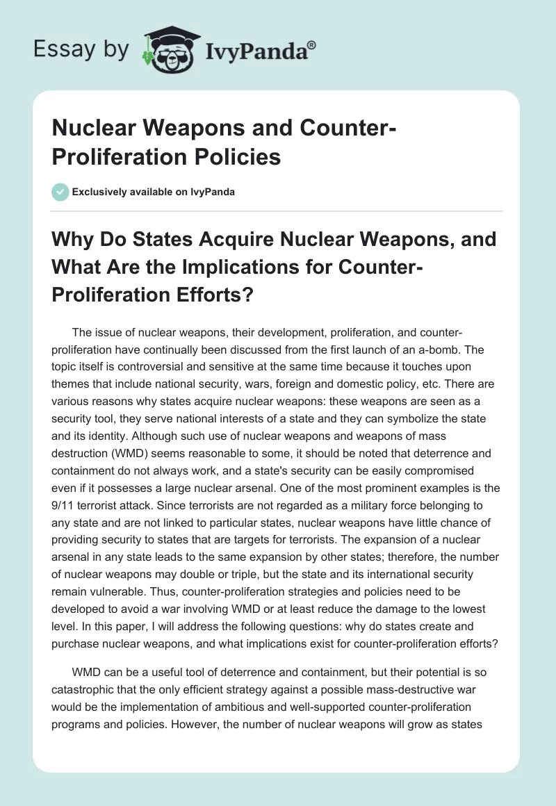 Nuclear Weapons and Counter-Proliferation Policies. Page 1