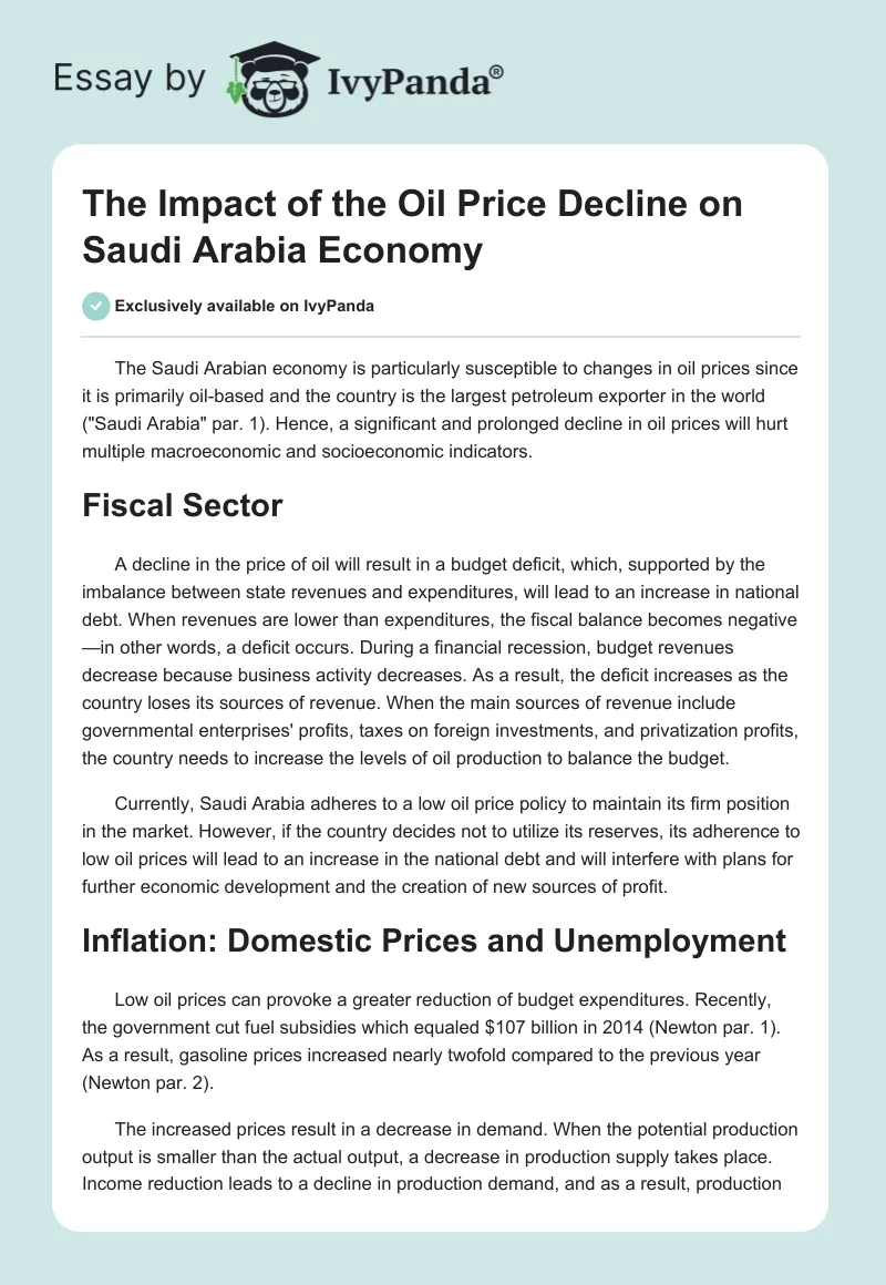 The Impact of the Oil Price Decline on Saudi Arabia Economy. Page 1