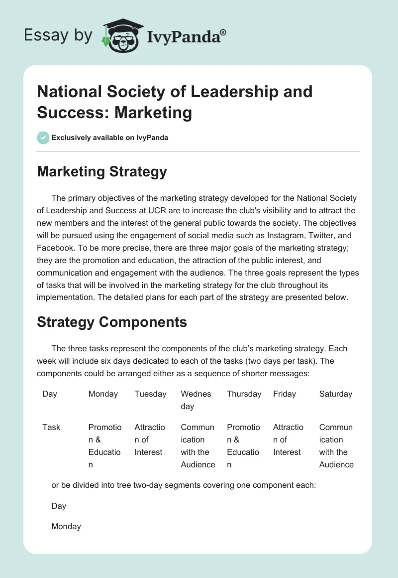 National Society of Leadership and Success: Marketing. Page 1