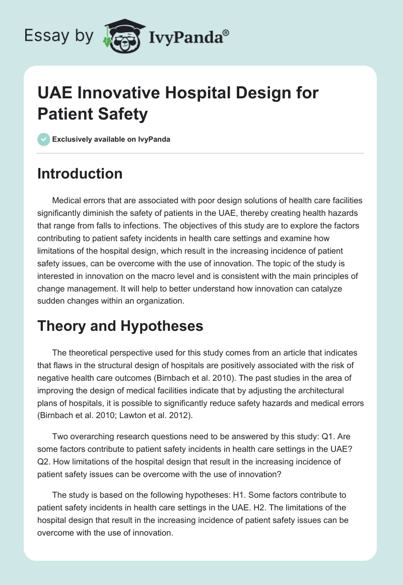 UAE Innovative Hospital Design for Patient Safety. Page 1