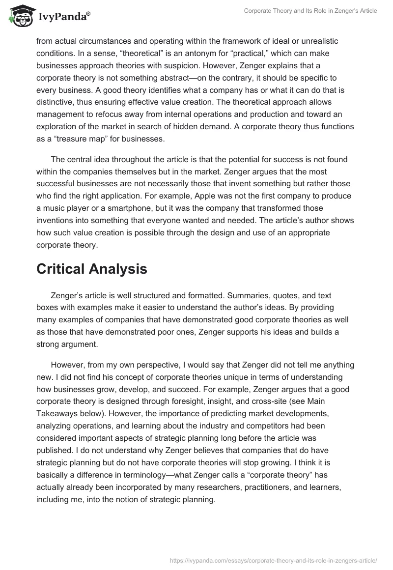Corporate Theory and Its Role in Zenger's Article. Page 2