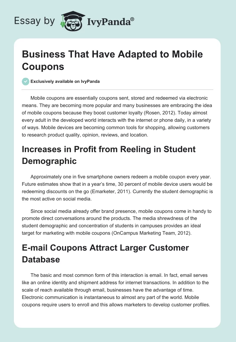 Business That Have Adapted to Mobile Coupons. Page 1
