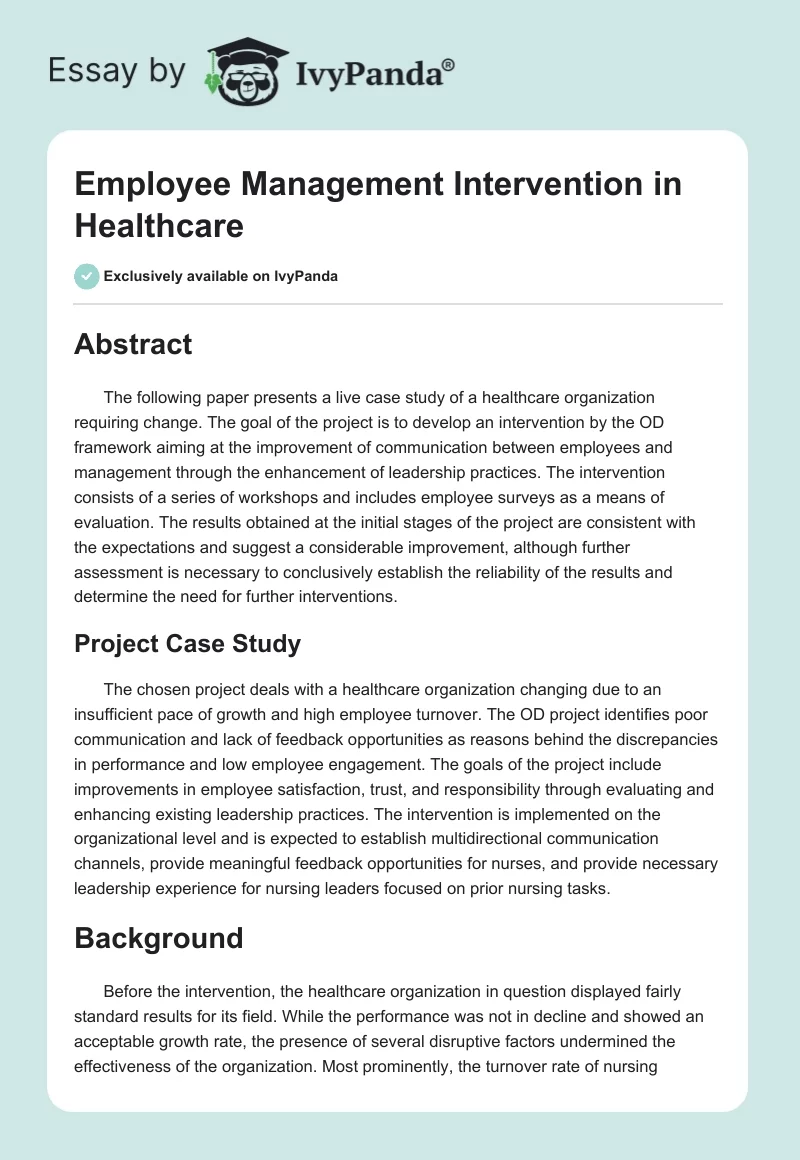 Employee Management Intervention in Healthcare. Page 1