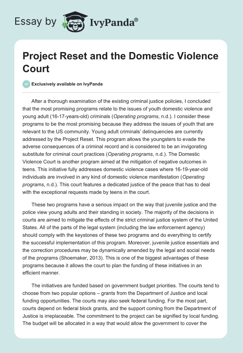 Project Reset and the Domestic Violence Court. Page 1