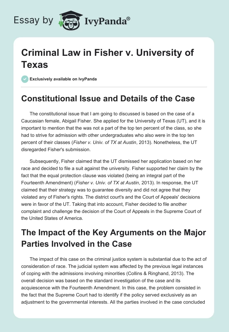 Criminal Law in Fisher v. University of Texas. Page 1