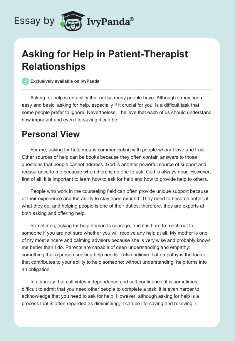 Asking for Help in Patient-Therapist Relationships. Page 1