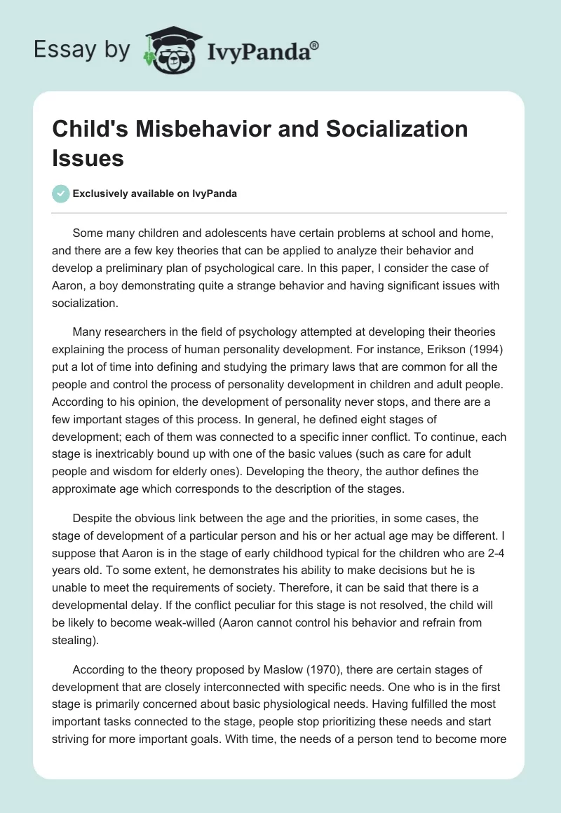 Child's Misbehavior and Socialization Issues. Page 1
