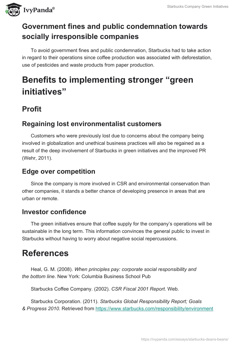 Starbucks Company Green Initiatives. Page 3