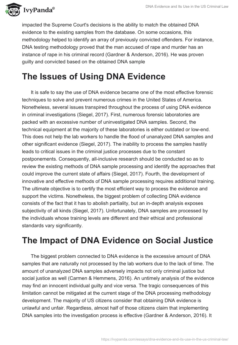 DNA Evidence and Its Use in the US Criminal Law. Page 2
