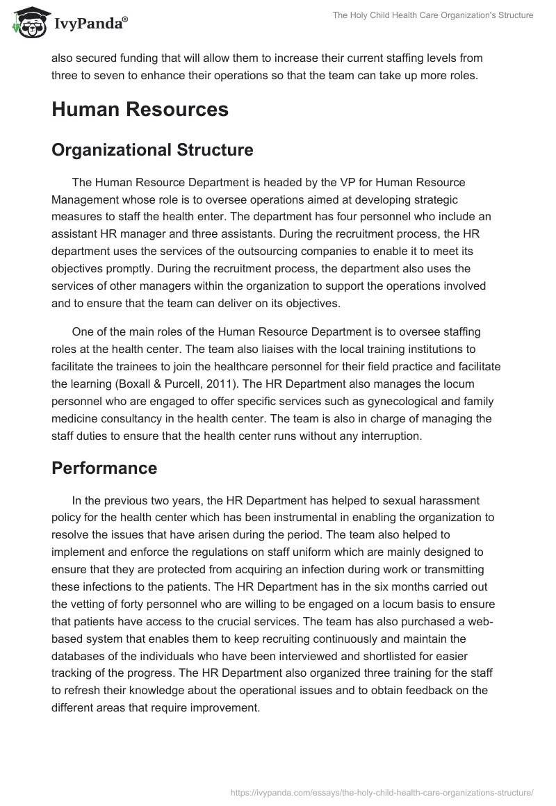 The Holy Child Health Care Organization's Structure. Page 2