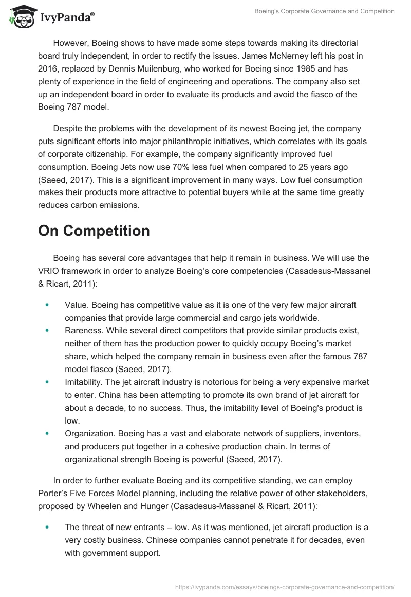 Boeing's Corporate Governance and Competition. Page 3