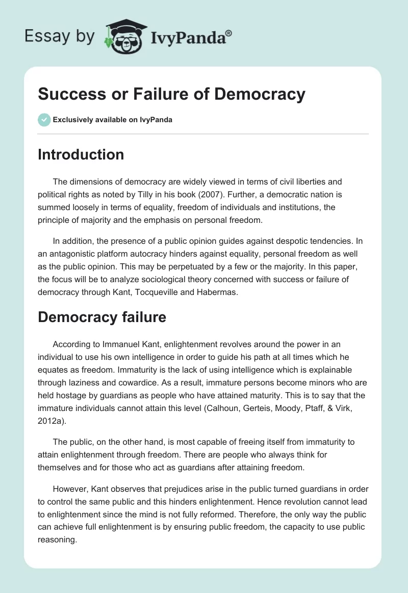 Success or Failure of Democracy. Page 1