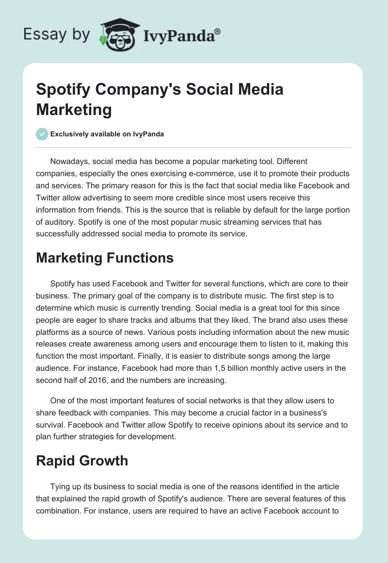 Spotify Company's Social Media Marketing. Page 1