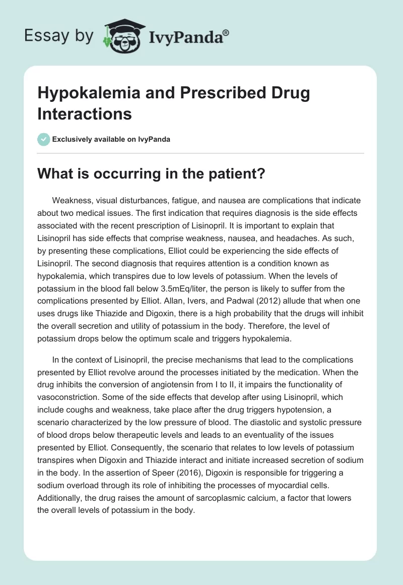 Hypokalemia and Prescribed Drug Interactions. Page 1