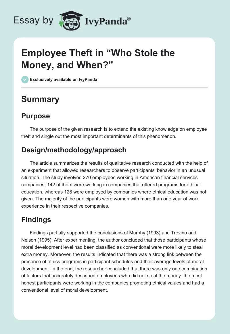 Employee Theft in “Who Stole the Money, and When?”. Page 1