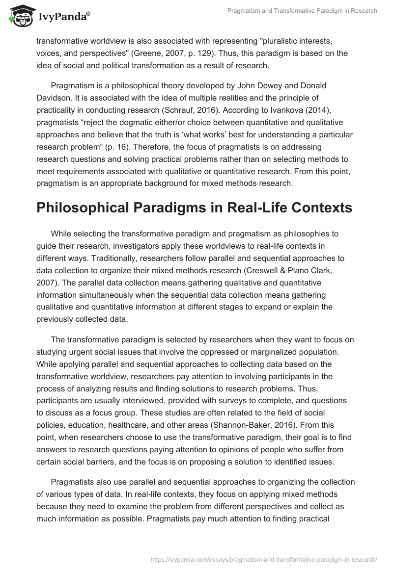 Pragmatism and Transformative Paradigm in Research. Page 2