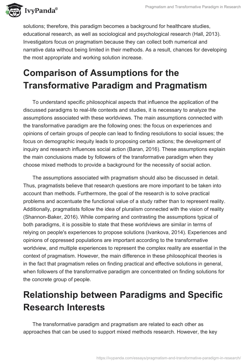 Pragmatism and Transformative Paradigm in Research. Page 3