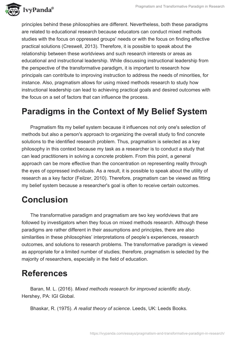 Pragmatism and Transformative Paradigm in Research. Page 4