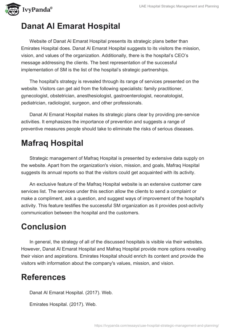 UAE Hospital Strategic Management and Planning. Page 2