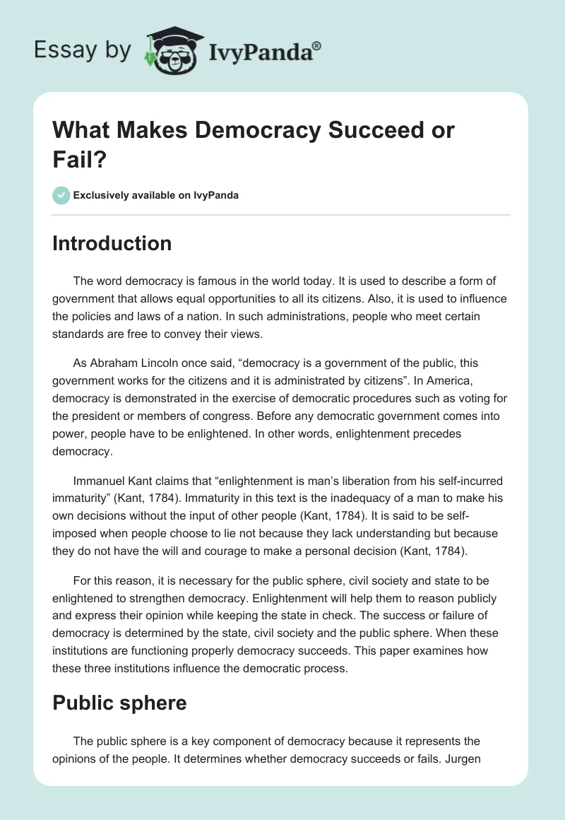 What Makes Democracy Succeed or Fail?. Page 1