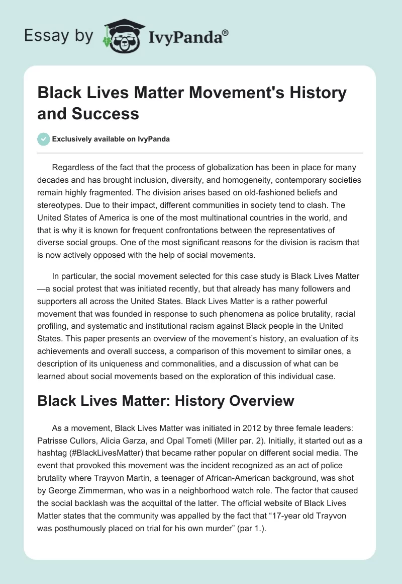 Black Lives Matter Movement's History and Success. Page 1