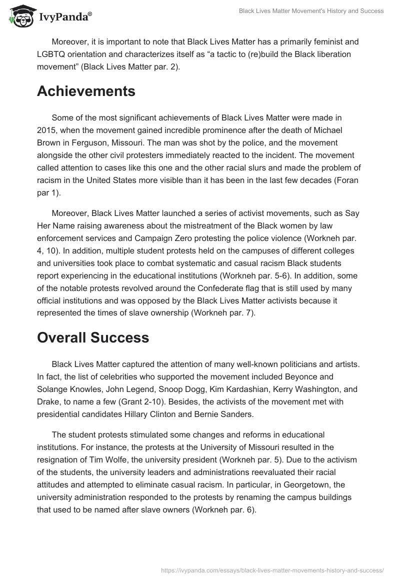 Black Lives Matter Movement's History and Success. Page 2